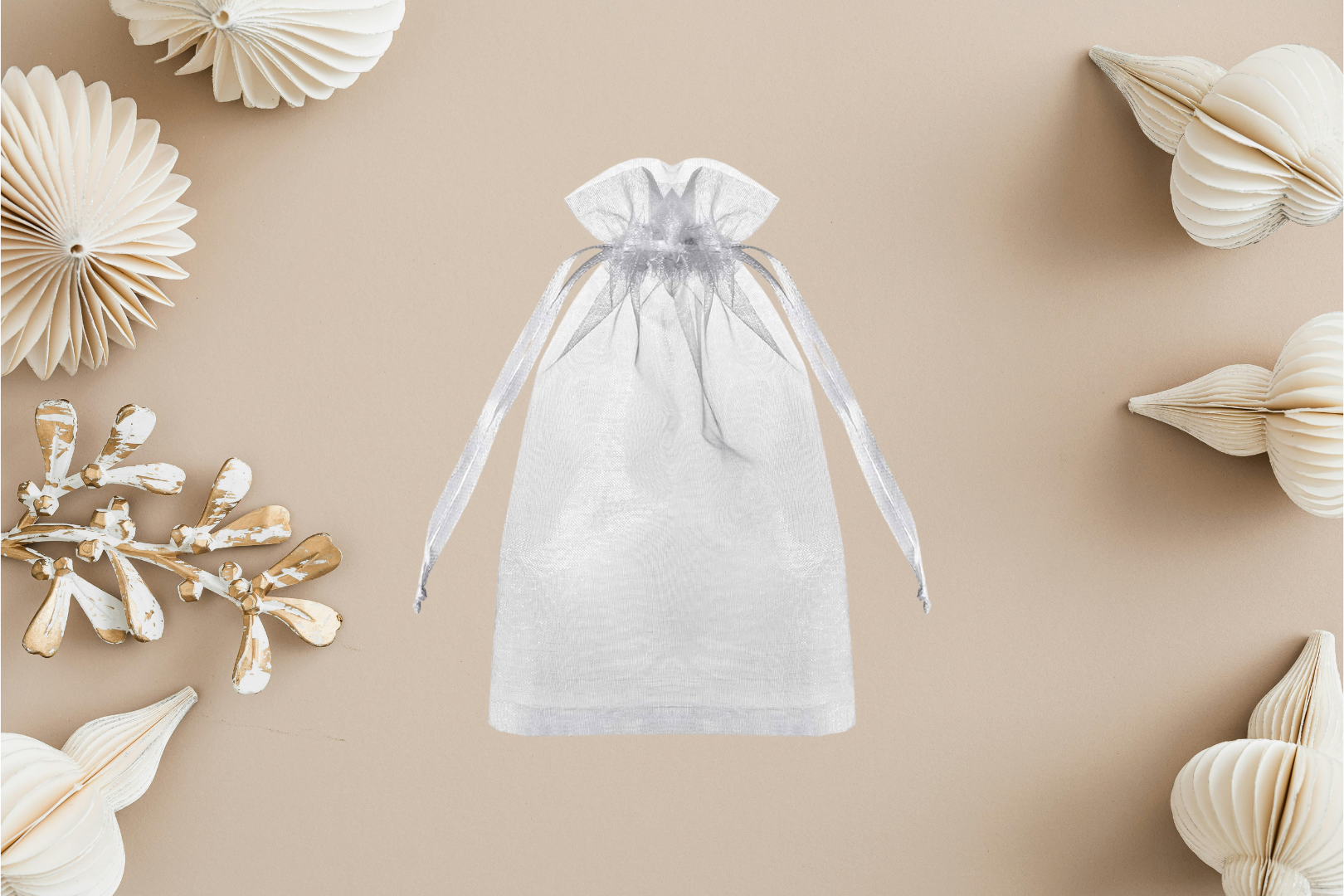 White Organza Drawstring Bag